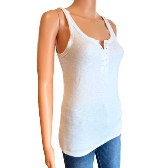 Aerie Women’s White Ribbed Henley Tank Top Medium - Picture 4 of 5